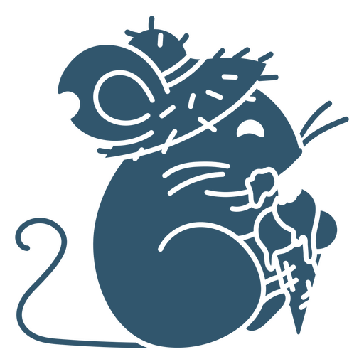 Rato usando um chapéu de palha e comendo uma casquinha de sorvete Desenho PNG