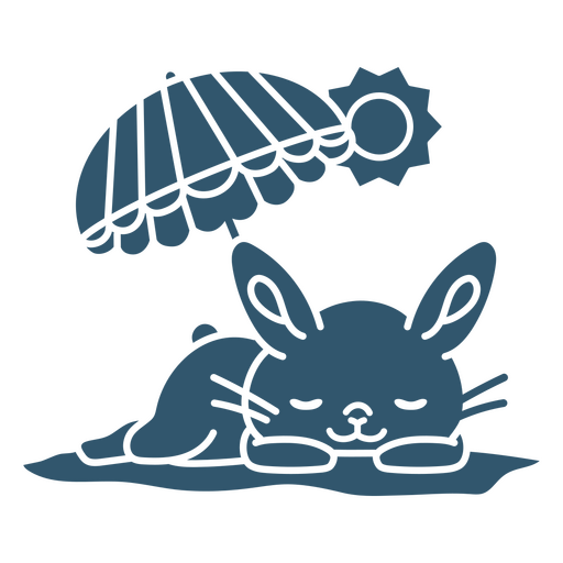 Conejito azul durmiendo bajo una sombrilla Diseño PNG