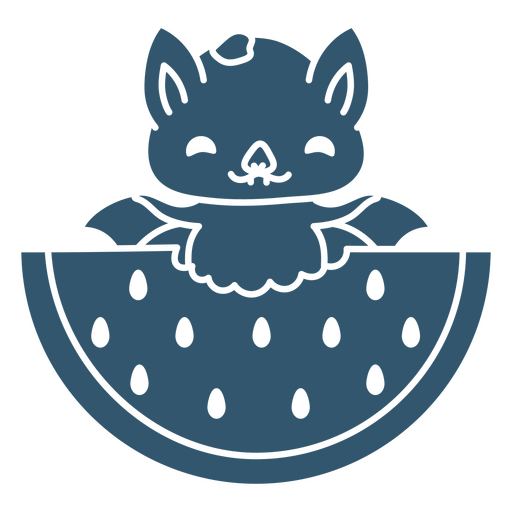 Blue bat sitting on a slice of watermelon PNG Design