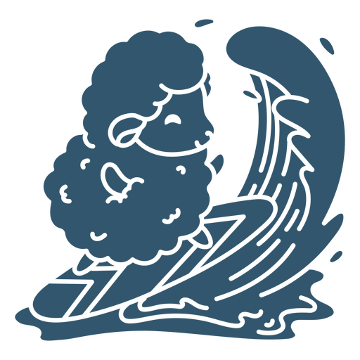 Sheep riding a wave on a surfboard cutout PNG Design