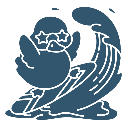 Pato de dibujos animados montando una ola en una tabla de surf Diseño PNG