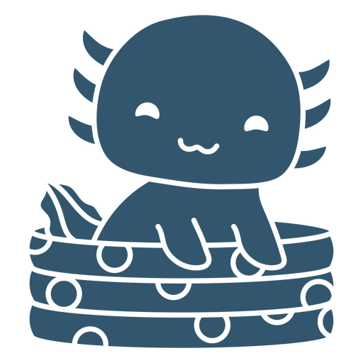Blue kawaii axolotl sitting in a pool PNG Design