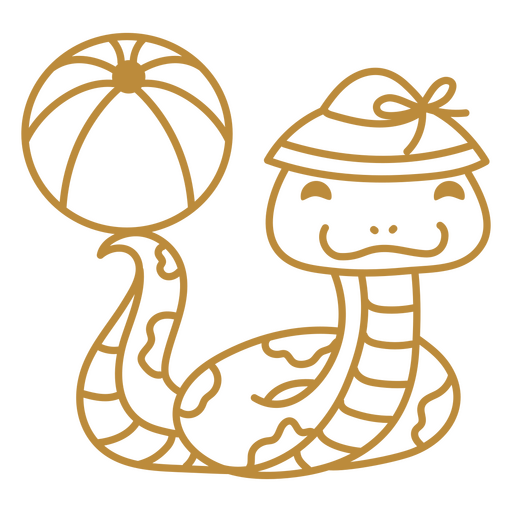 Serpiente dorada con bola. Diseño PNG