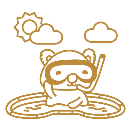 Urso dourado com snorkel na ?gua Desenho PNG