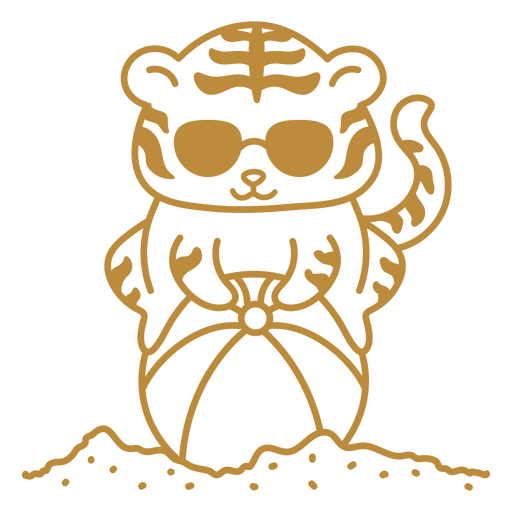 Tigre con gafas de sol y sosteniendo una pelota Diseño PNG