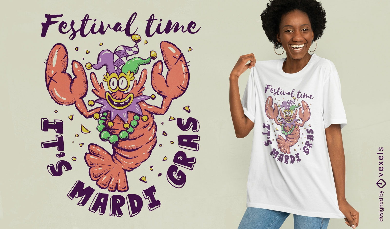 Mardi gras lagosta celebrando o design da camiseta