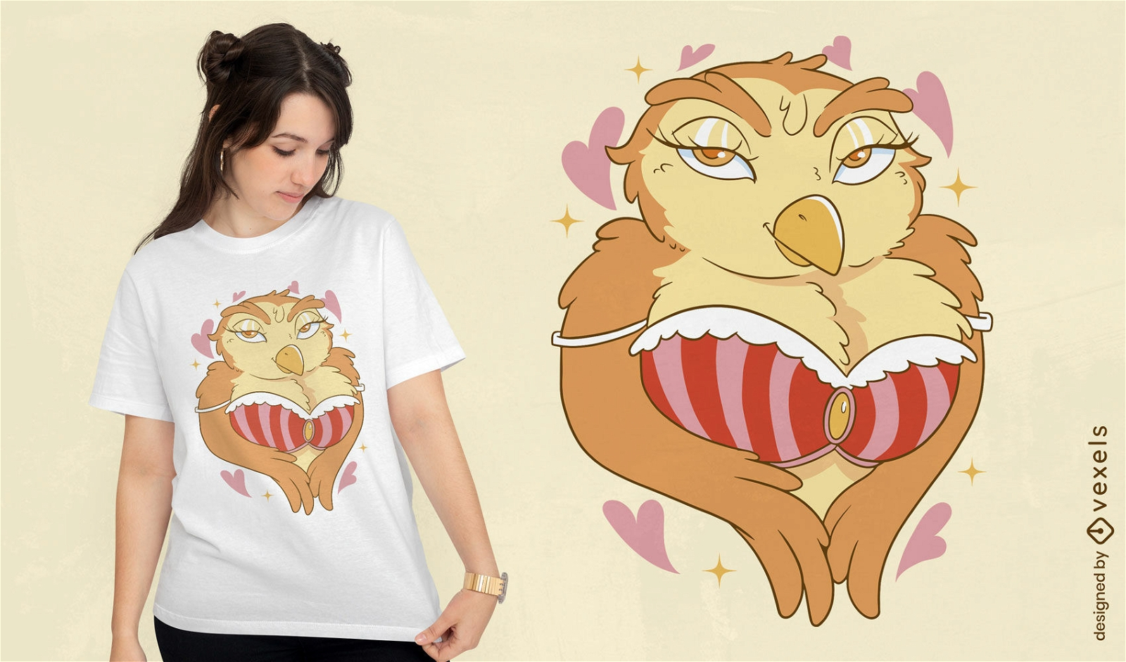 Design sexy de camiseta de coruja de desenho animado