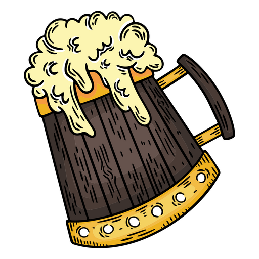 Caneca de cerveja de madeira com espuma Desenho PNG