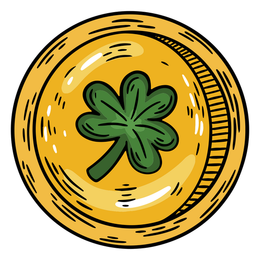 Gold coin with a clover on it PNG Design