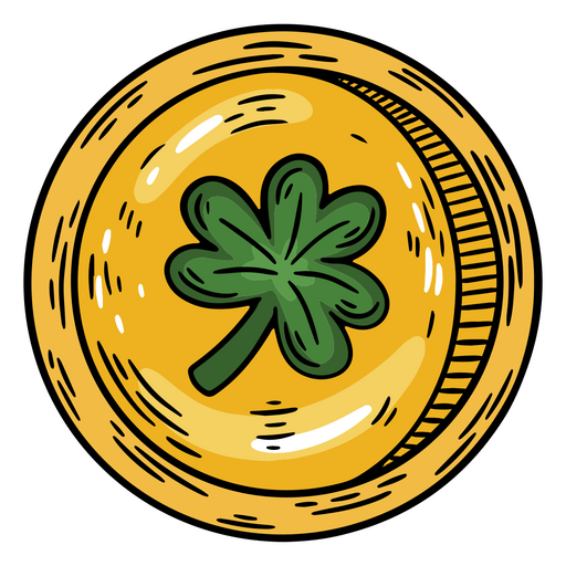 Moneda de oro con un trébol. Diseño PNG