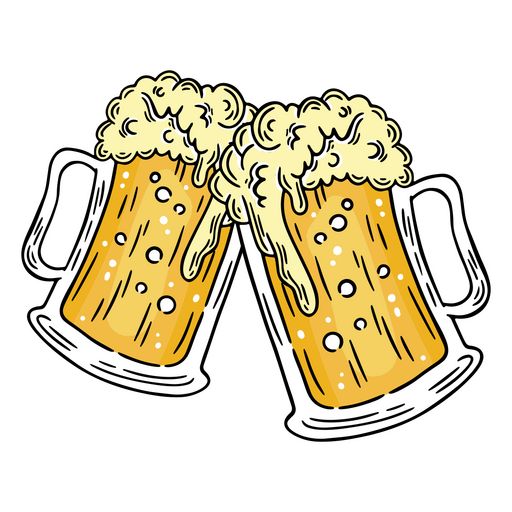 Dos jarras de cerveza dibujadas a mano Diseño PNG