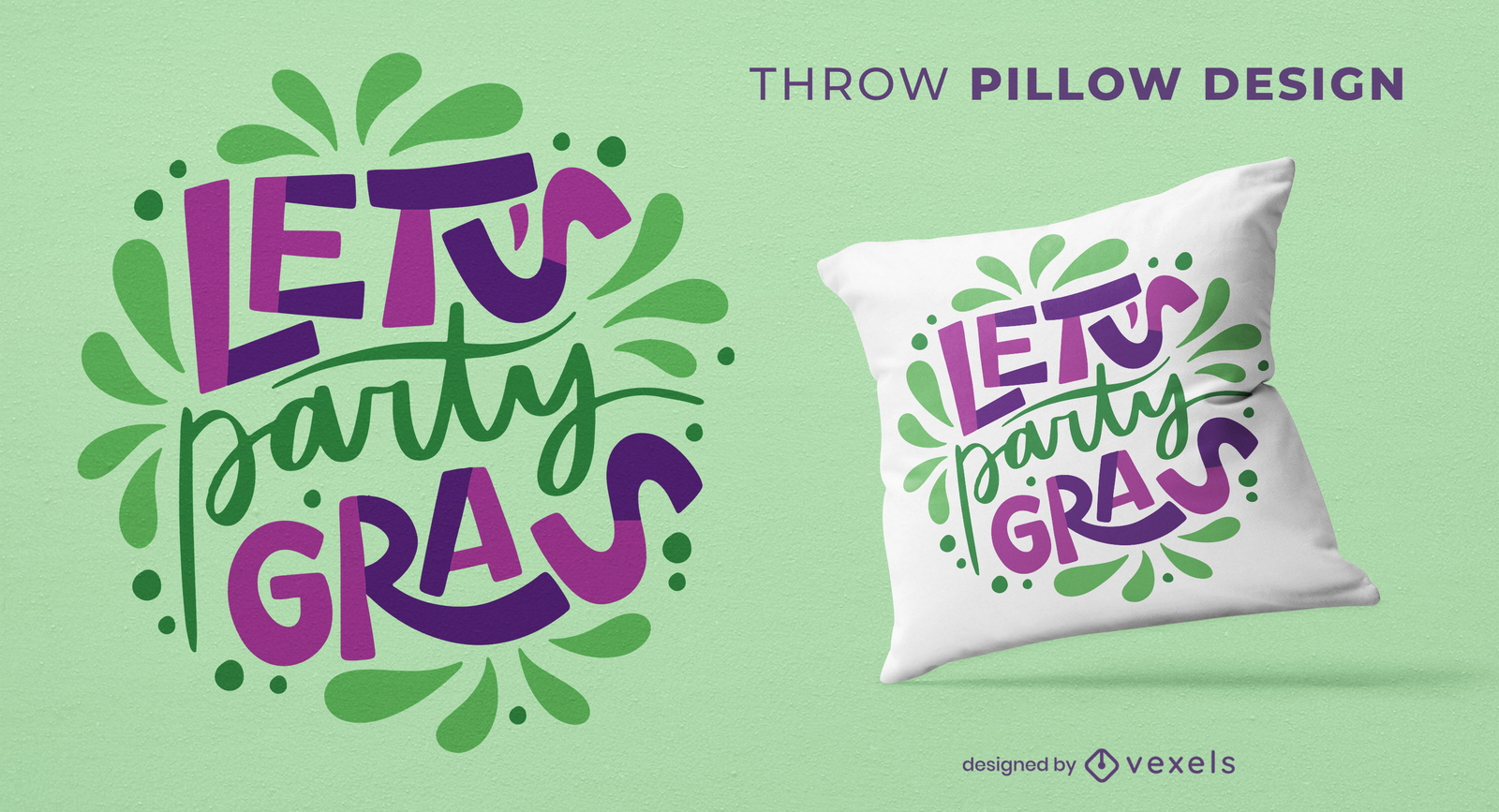 Let's party gras throw pillow design