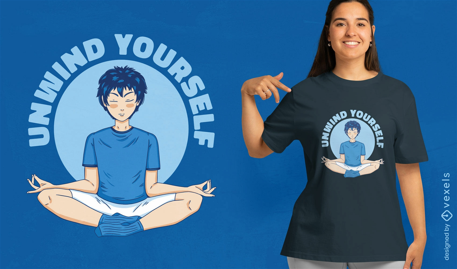 Design de camiseta de menino de anime meditando