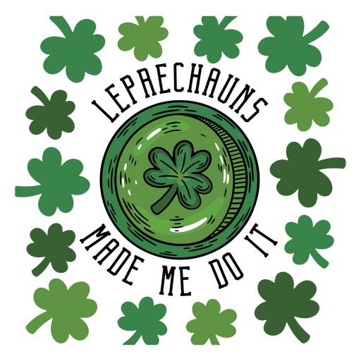 St patrick's day coin surrounded by shamrocks PNG Design