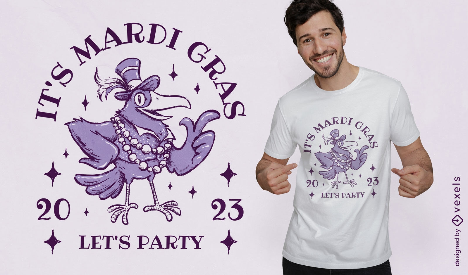 P?ssaro de Mardi gras comemorando design de camiseta