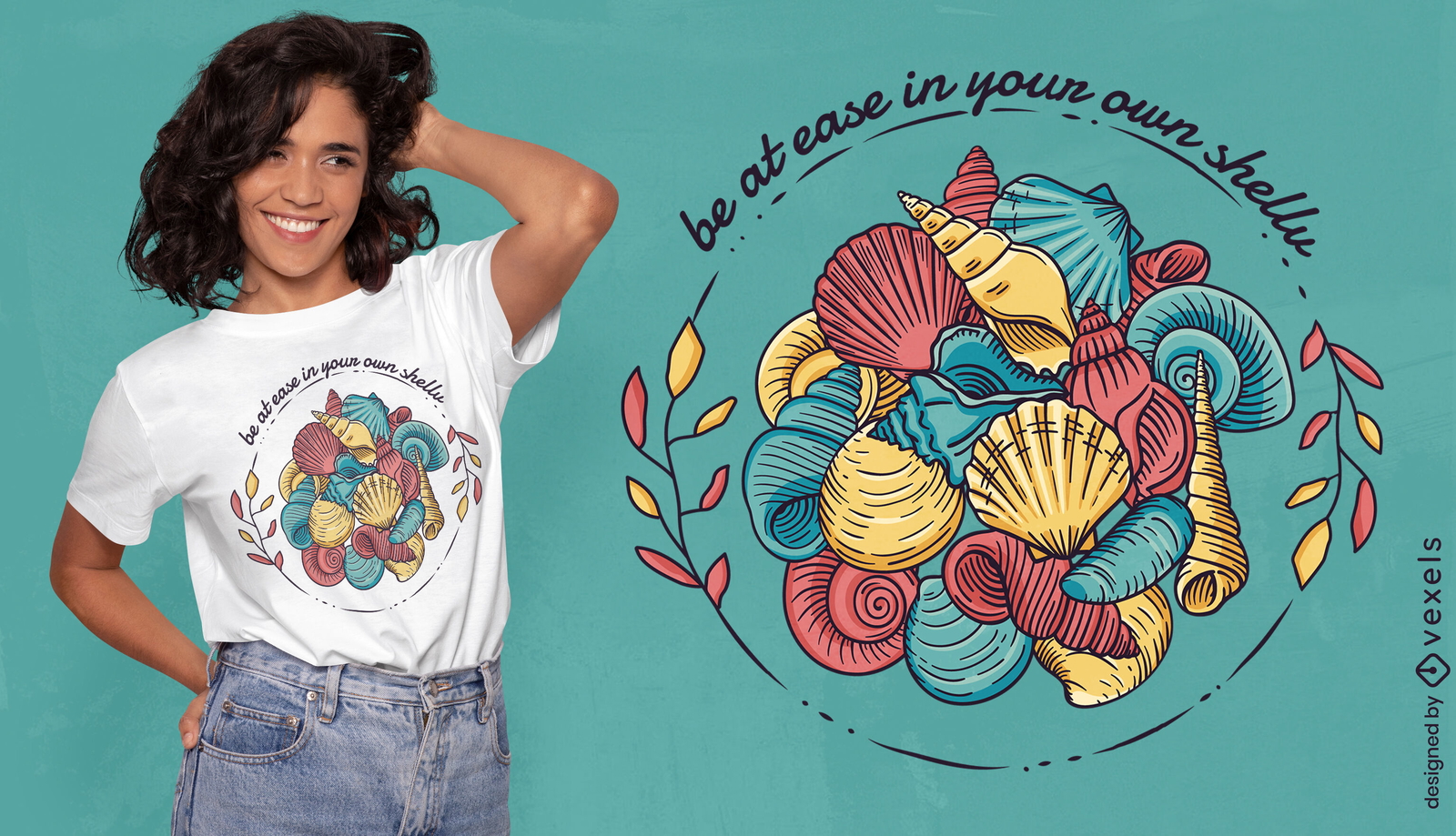 Diseño de camiseta pacífica de conchas marinas coloridas