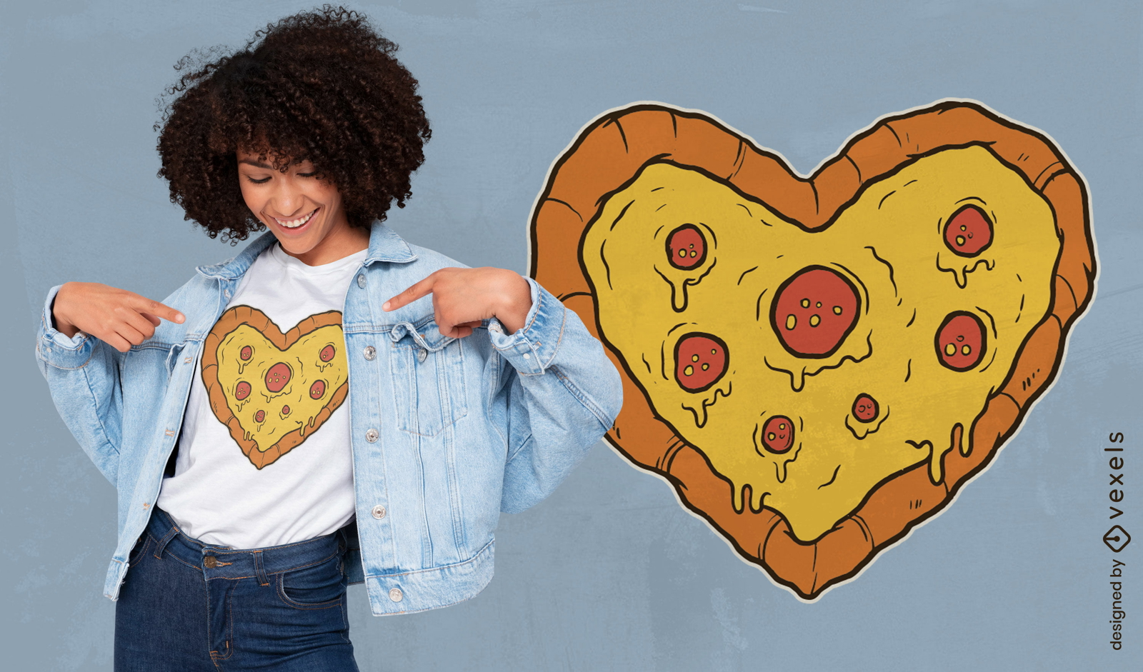 Dise?o de camiseta de pizza en forma de coraz?n.