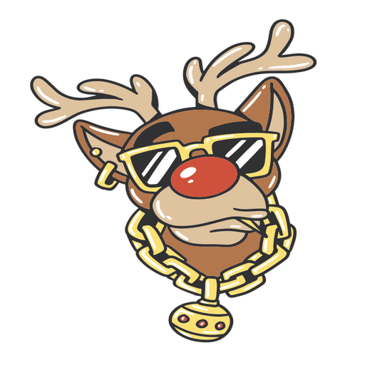 Rodolfo el reno de nariz roja con gafas de sol y una cadena Diseño PNG
