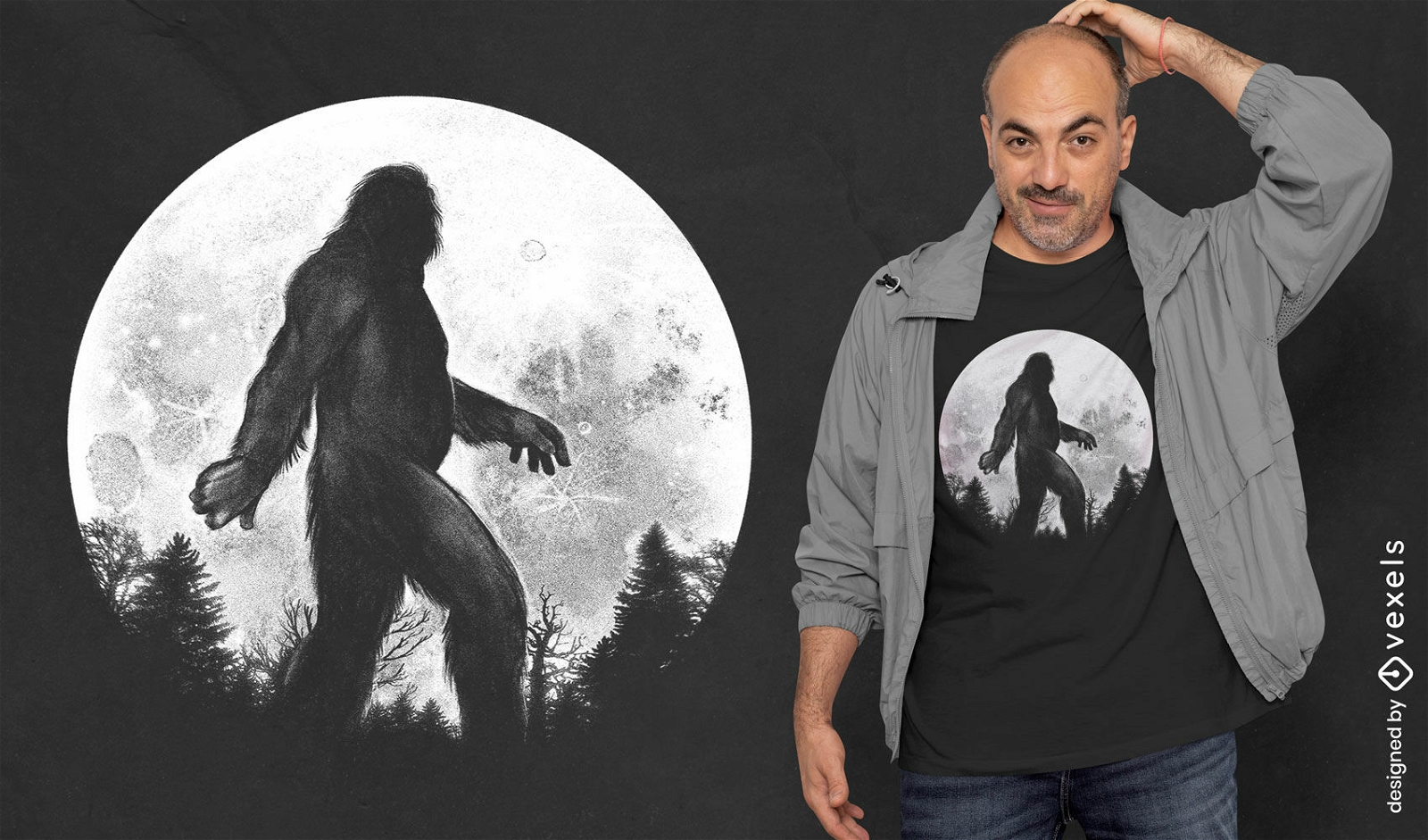Design de camiseta de lua cheia Bigfoot