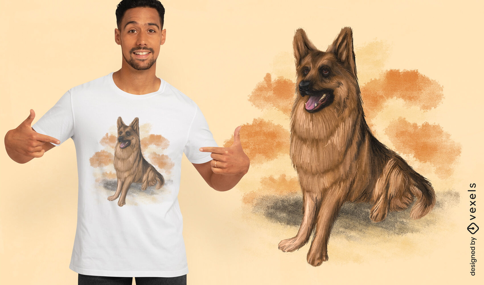 Design de camiseta de desenho de cachorro pastor alemão