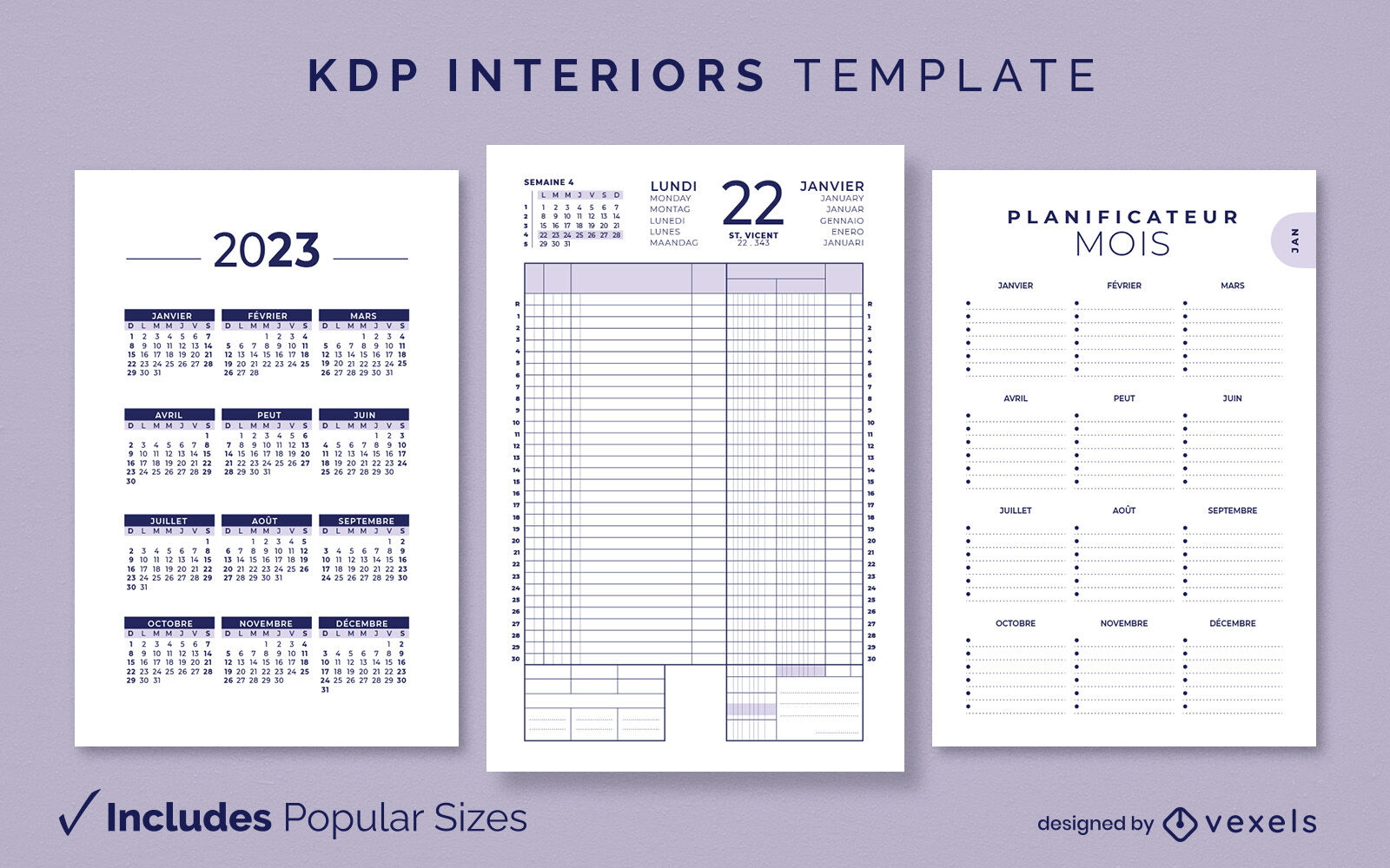 Calendario KDP diseño de plantilla interior