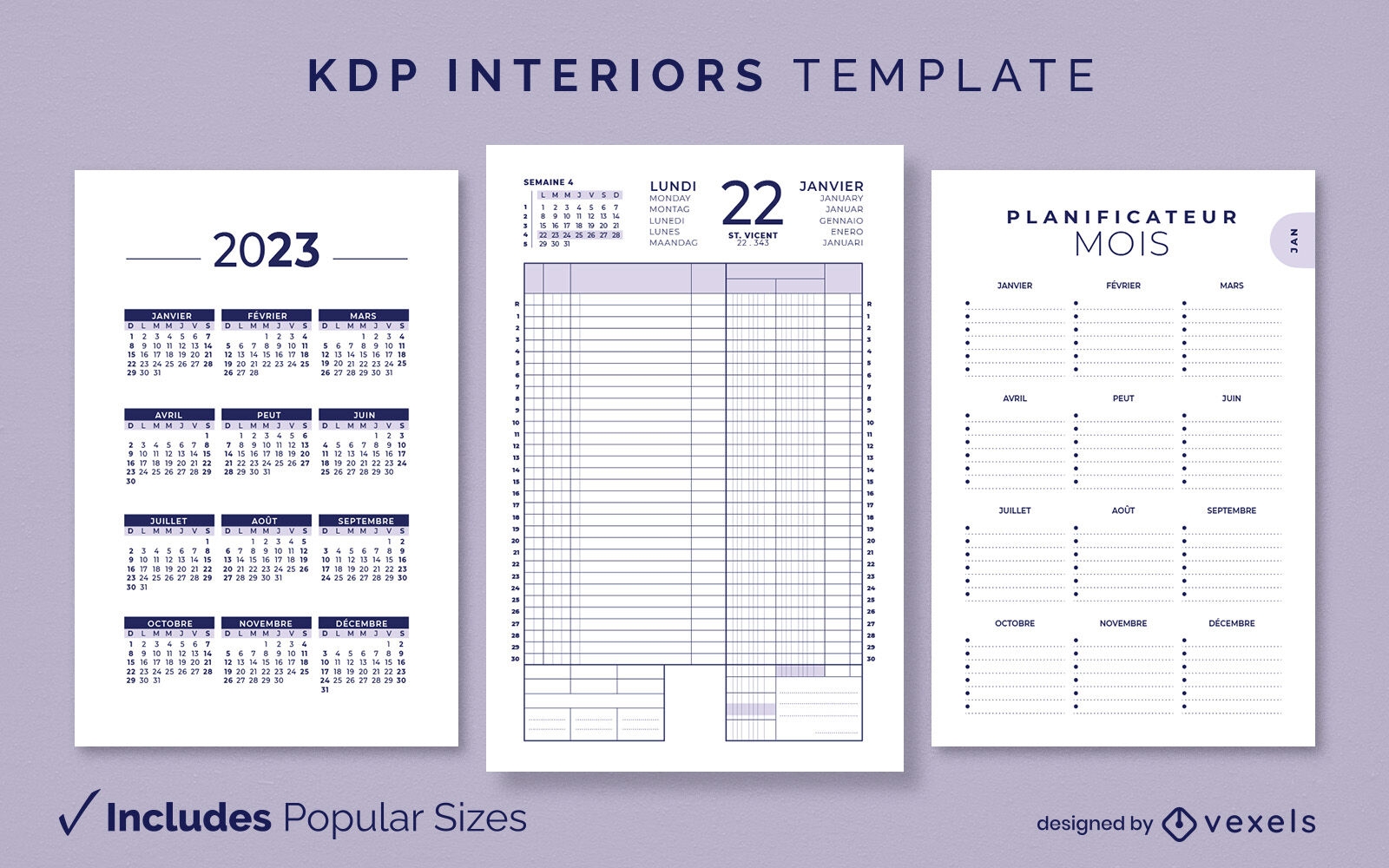 Design de modelo interior de calendário KDP