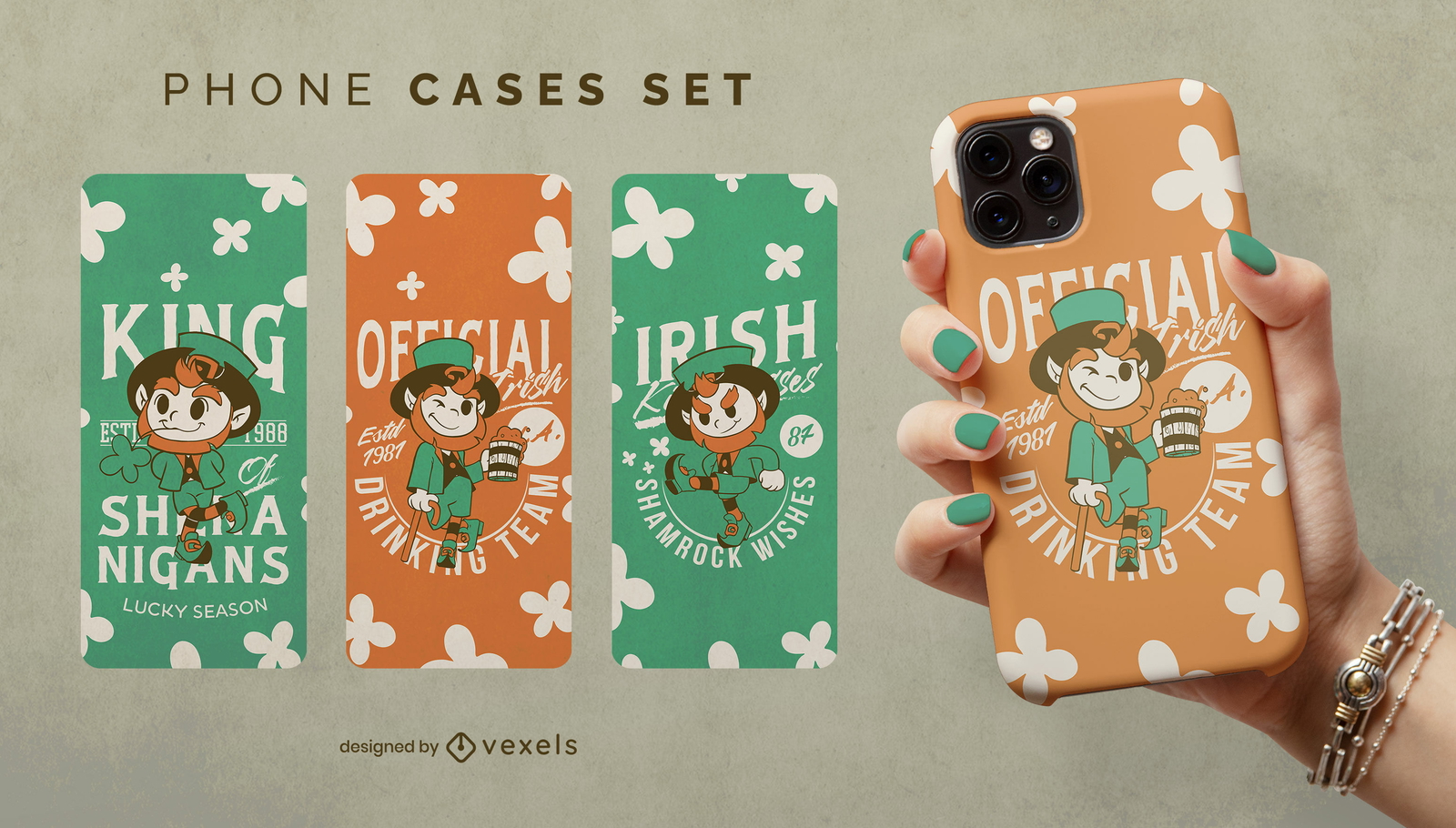 Conjunto de funda de teléfono de dibujos animados duende st patricks