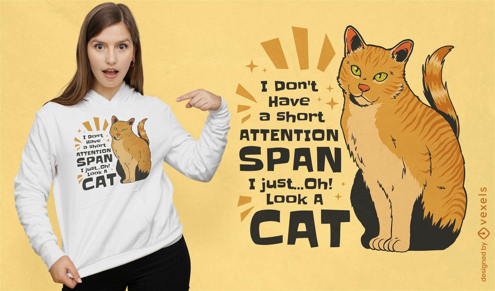 Design de camiseta de cita??o de gato tspan de aten??o