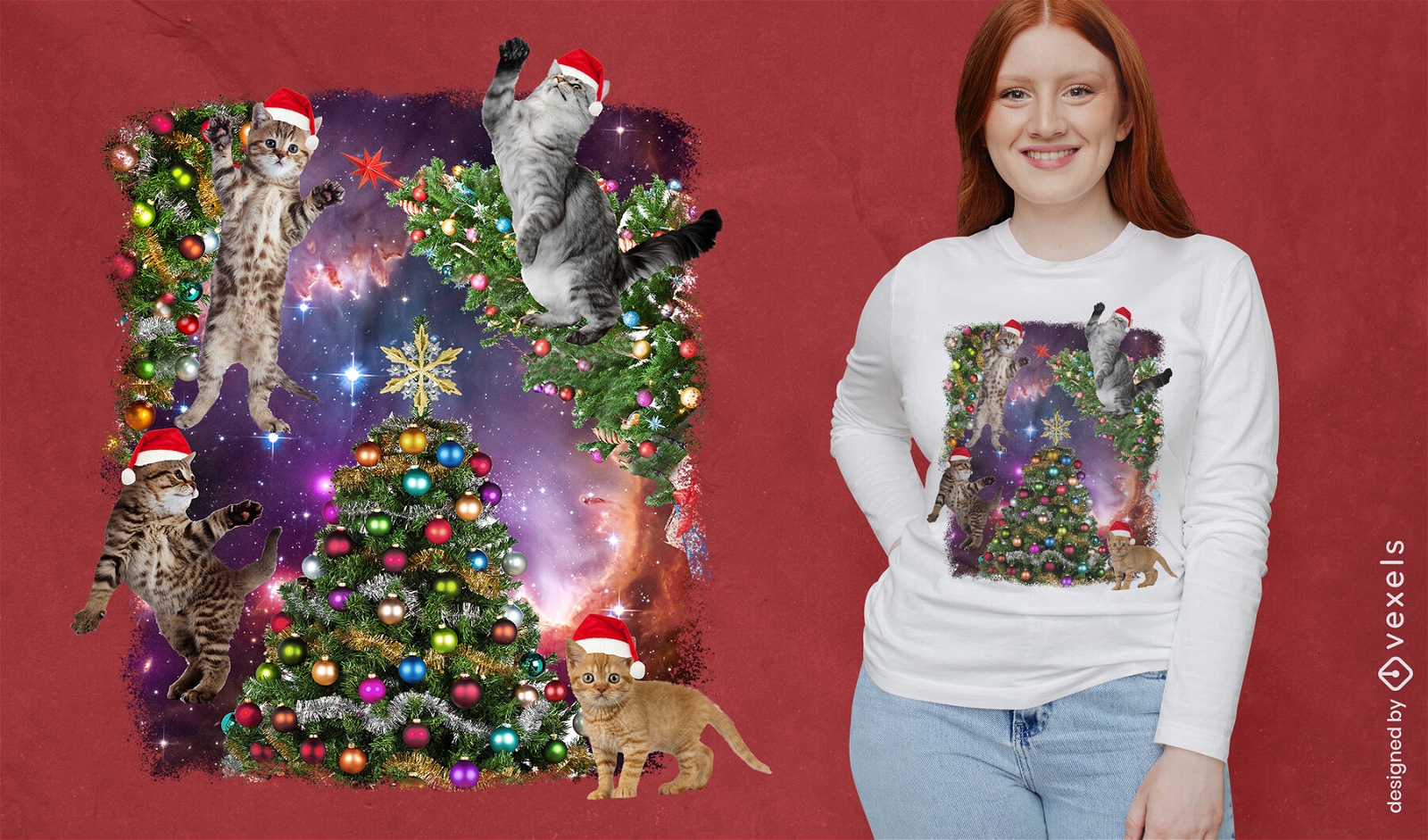 design de camiseta de gatos do espa?o de natal