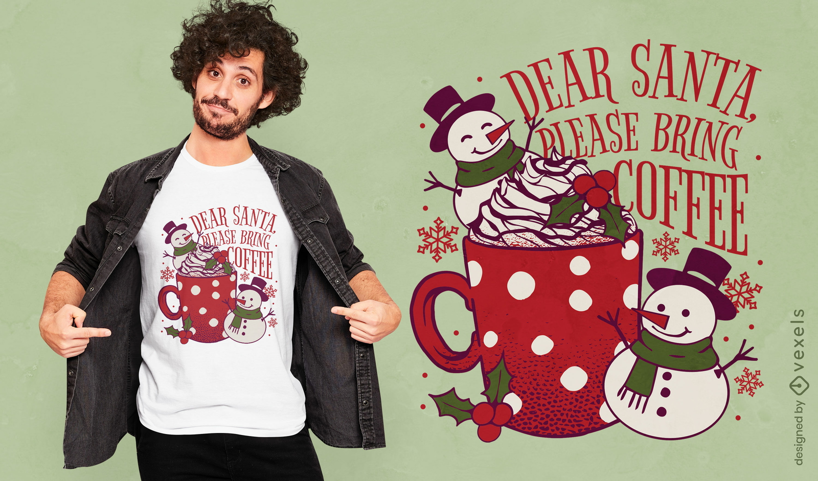 Design de camiseta de café de boneco de neve