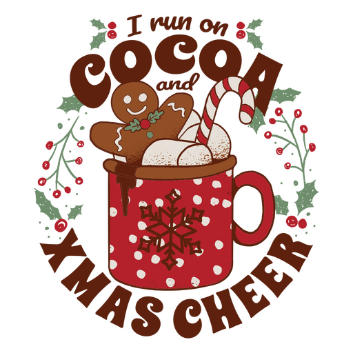 Corro con cacao y alegría navideña. Diseño PNG