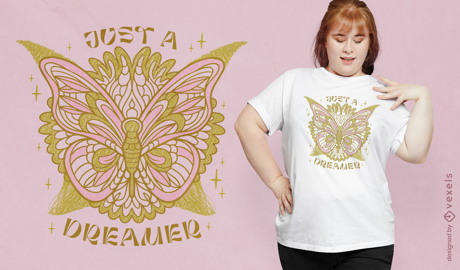 Diseño de camiseta de mariposa mandala.