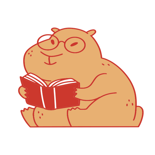 Cartoon capybara reading a book PNG Design