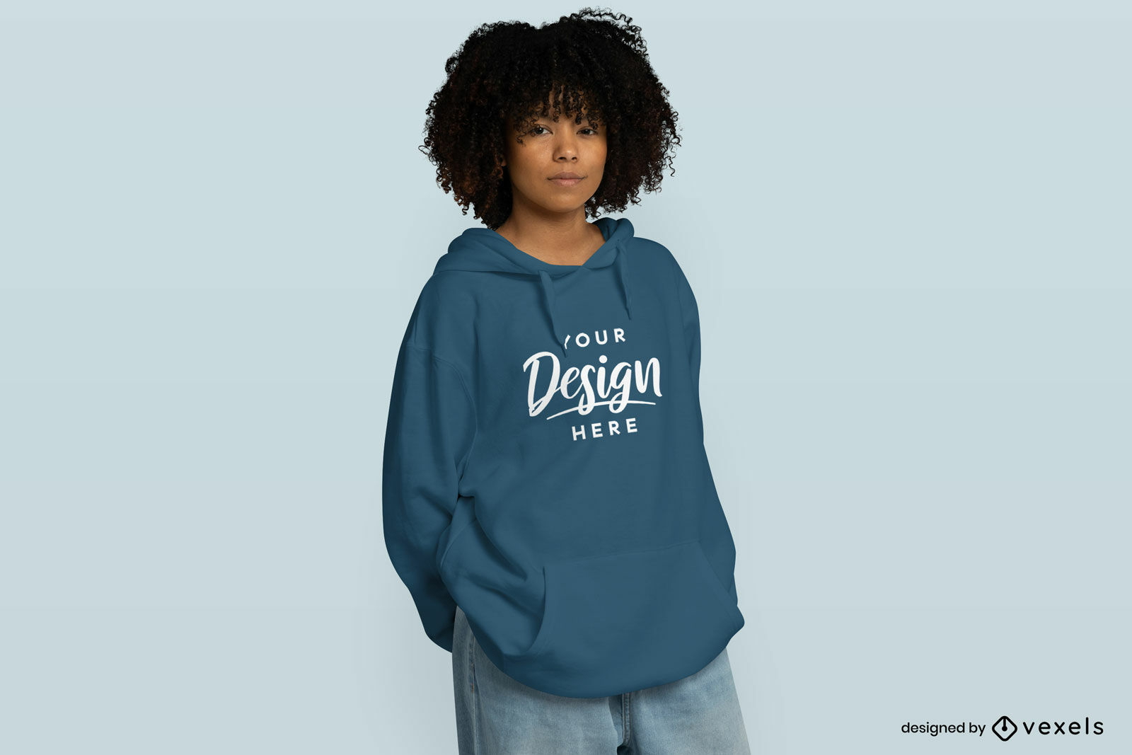 Black girl with afro in hoodie mockup