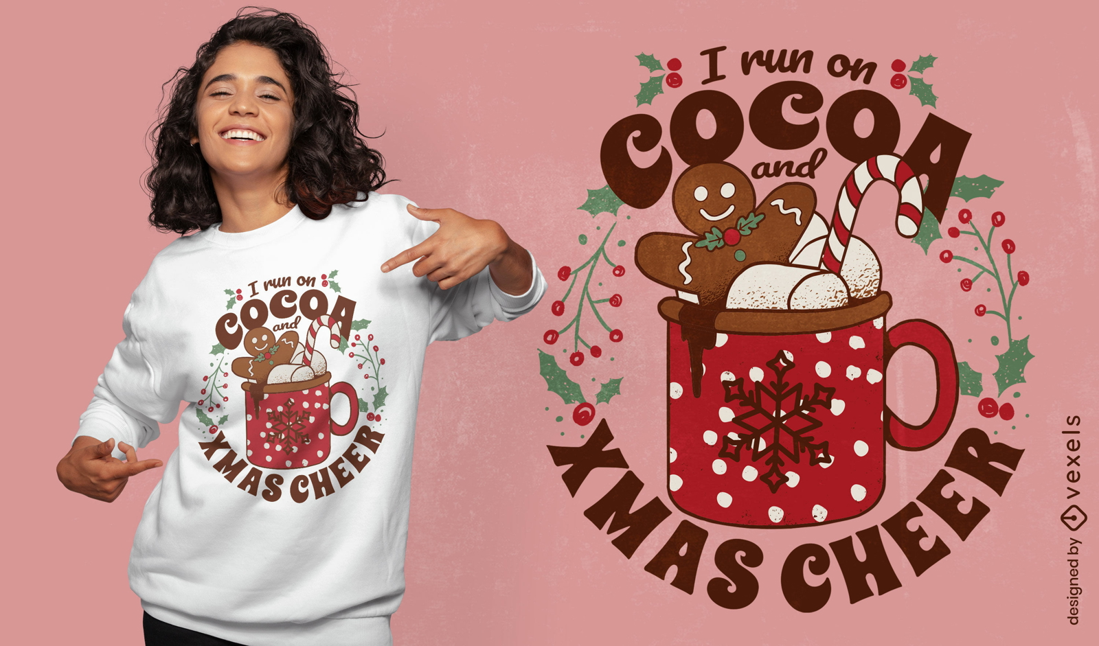 Diseño de camiseta de bebida navideña de cacao.