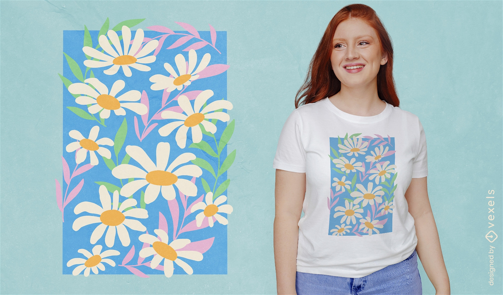 Diseño de camiseta de composición de flores de margarita.