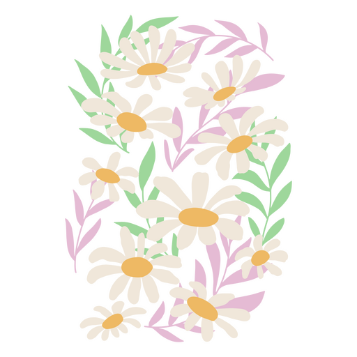 Daisies with pink and green leaves PNG Design