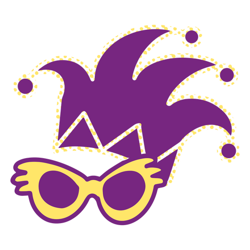 Purple and yellow clown hat and sunglasses PNG Design