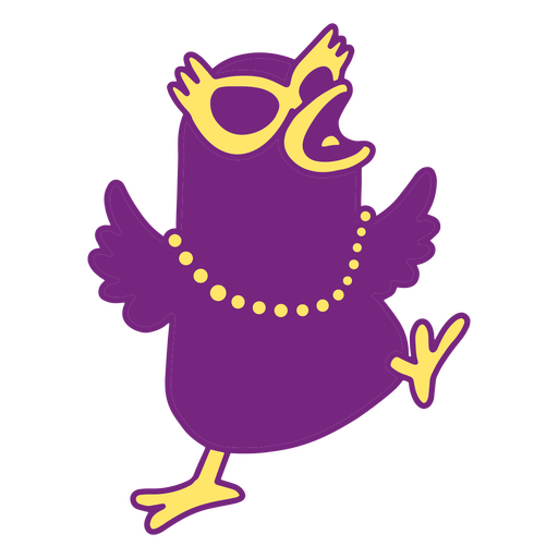 Pájaro morado con gafas y collar. Diseño PNG