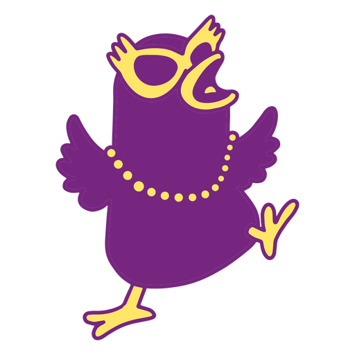 Purple bird with glasses and a necklace PNG Design