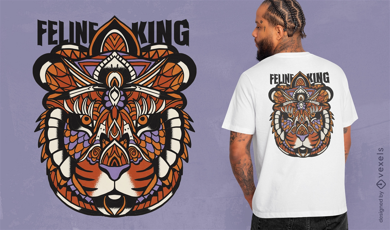 Diseño de camiseta de rey tigre mandala