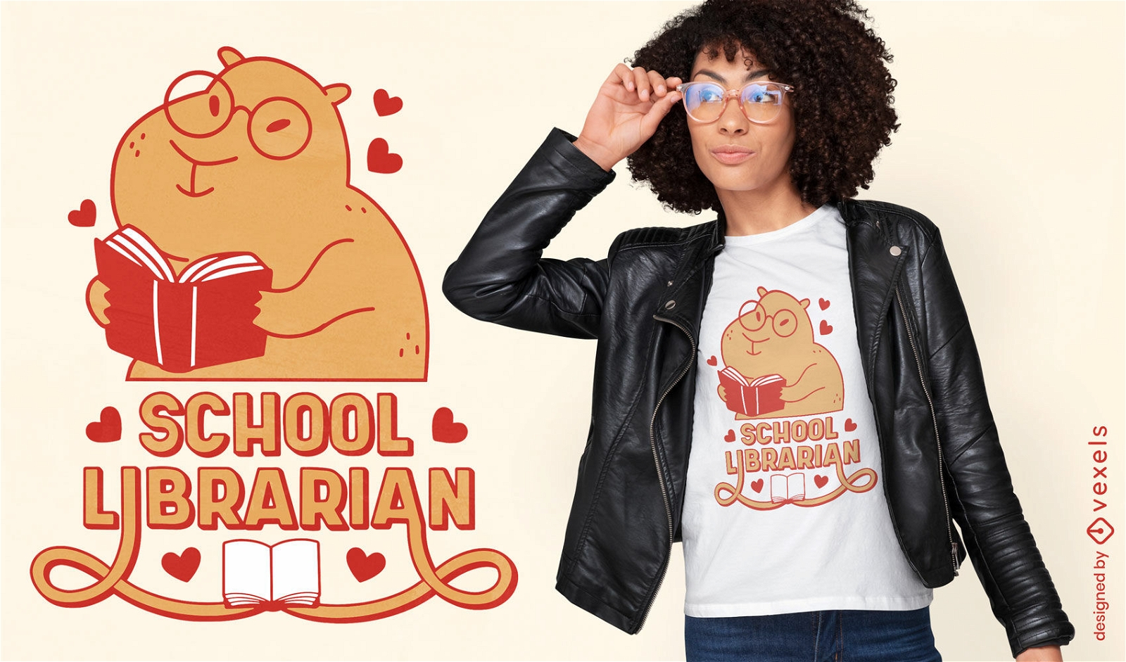 Capybara reading librarian t-shirt design