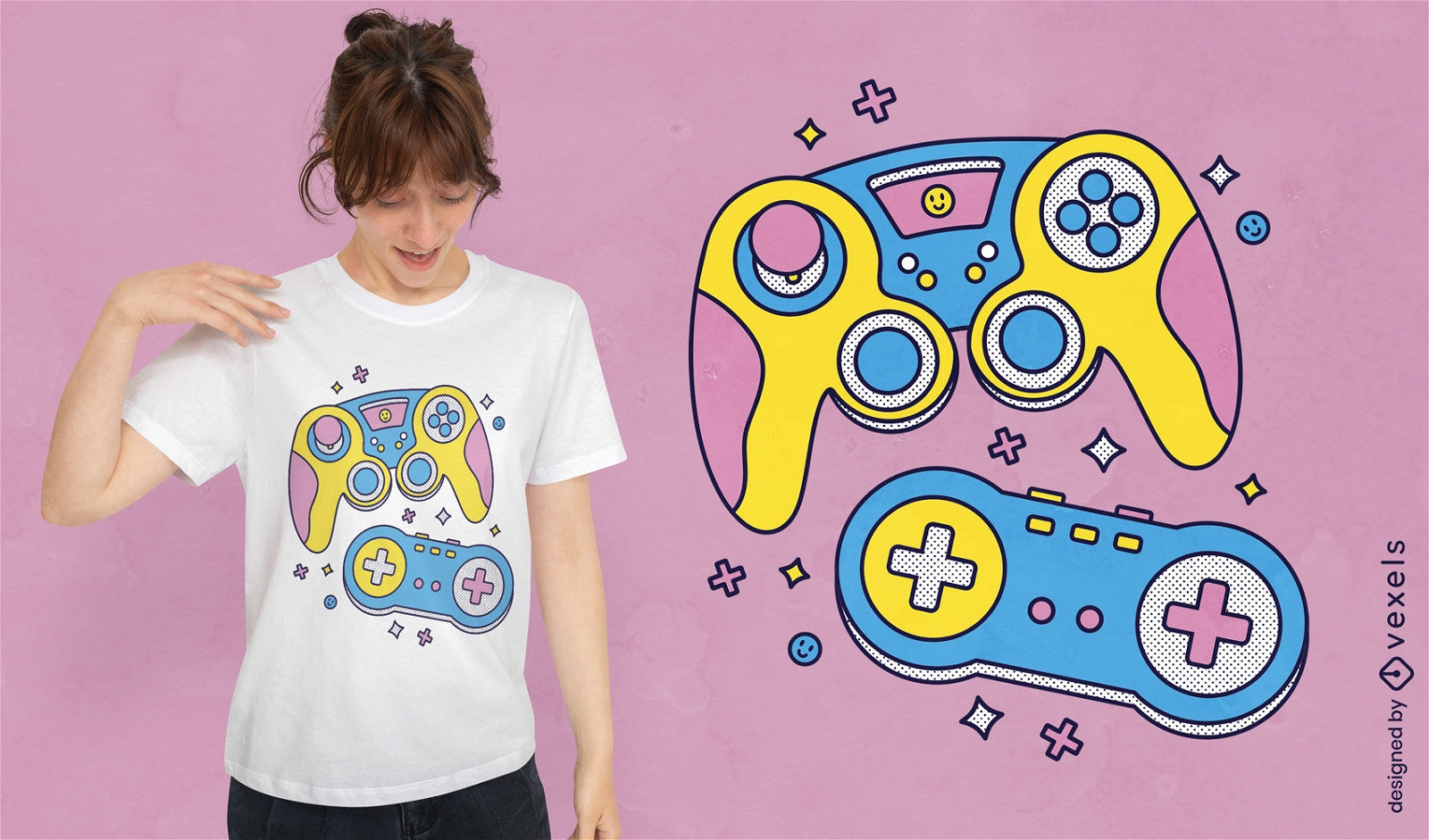 Diseño de camiseta de joysticks de juego.