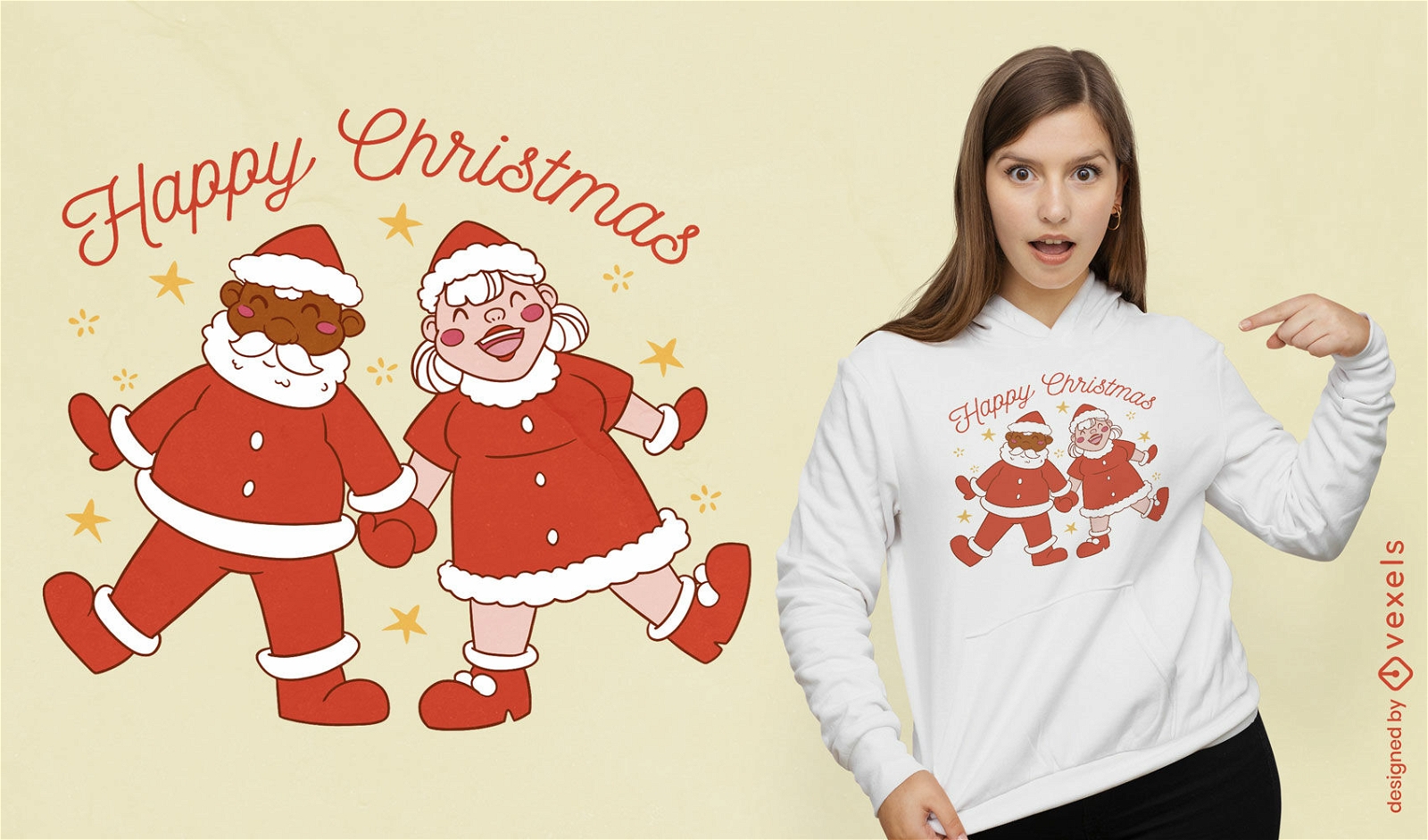 Diseño de camiseta de pareja de Papá Noel de Navidad
