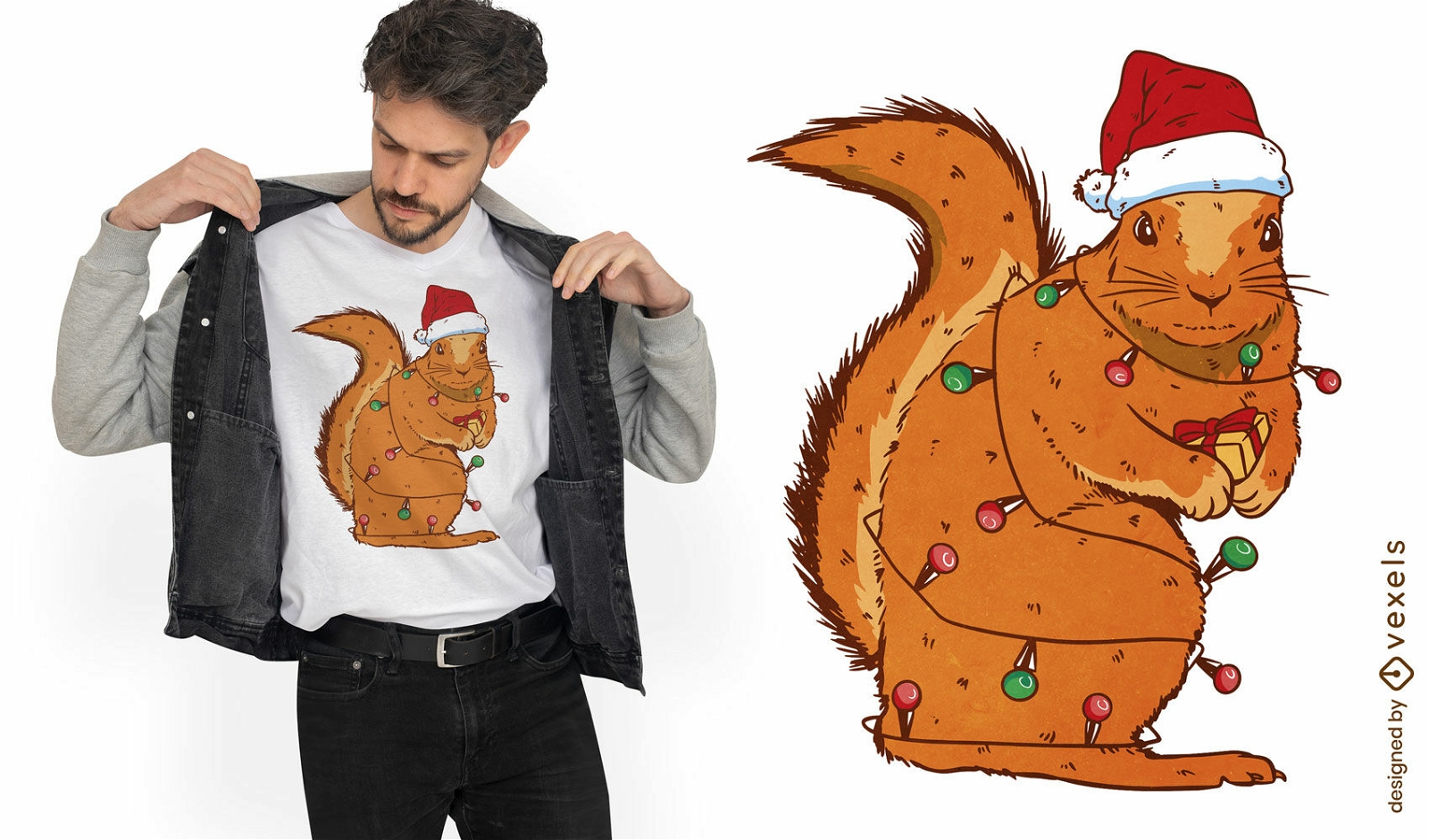 Diseño de camiseta de ardilla navideña.