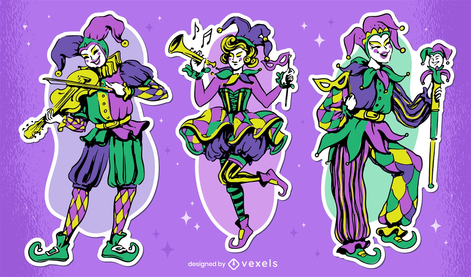 Mardi gras celebration jester characters set