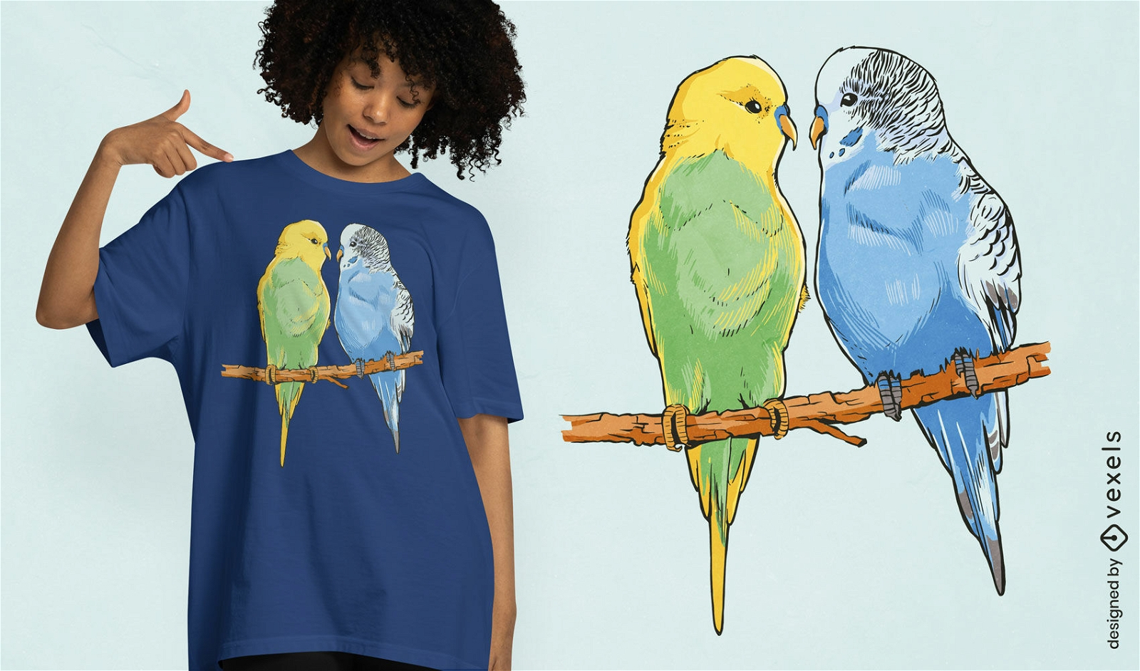 Design de camiseta de pássaros periquitos