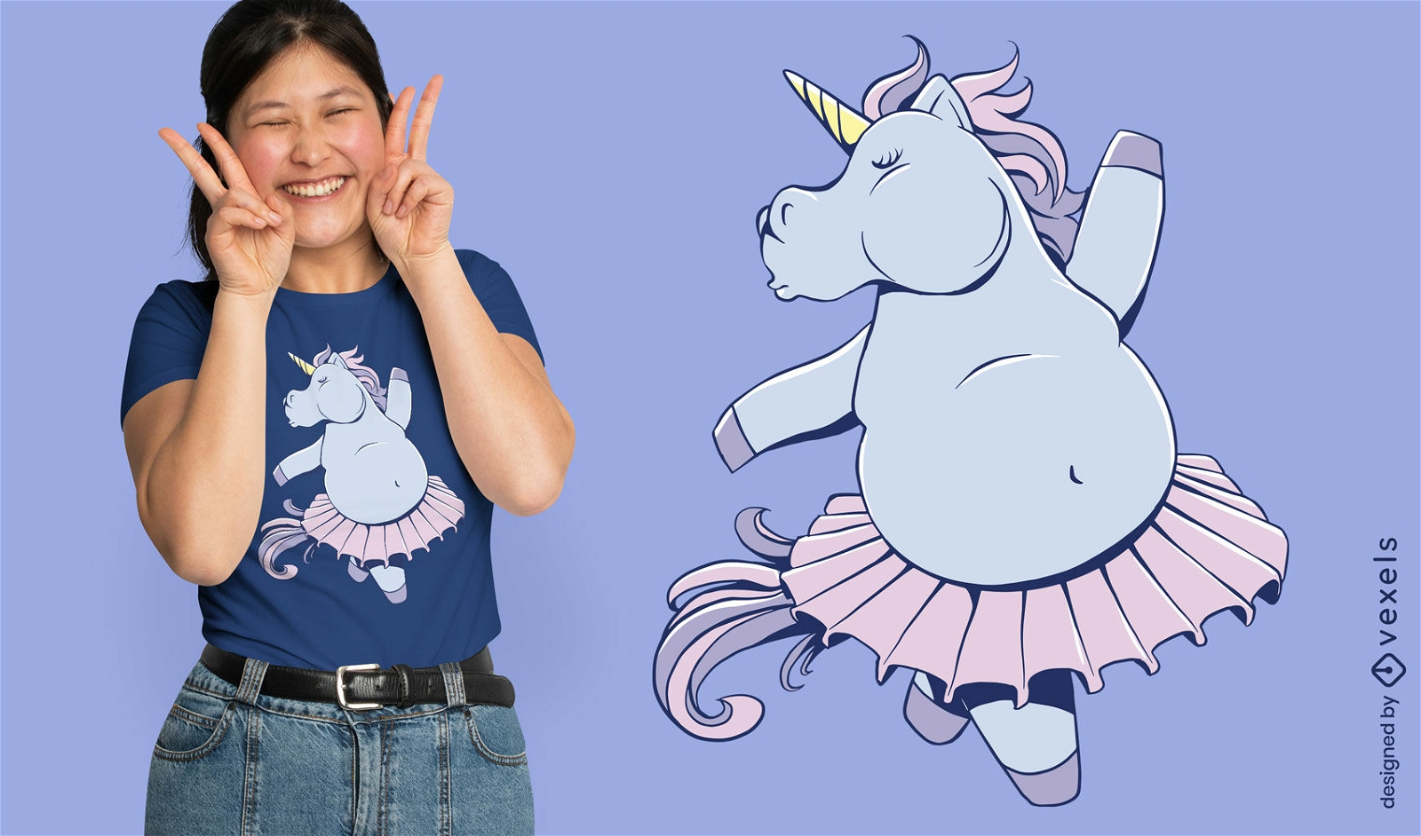 Diseño de camiseta de ballet de unicornio gordito