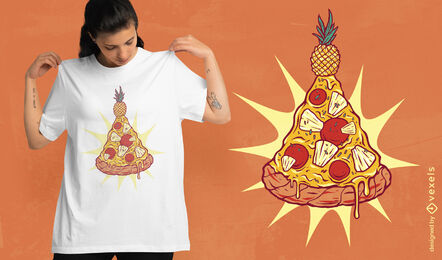 Diseño de camiseta navideña de pizza de piña.