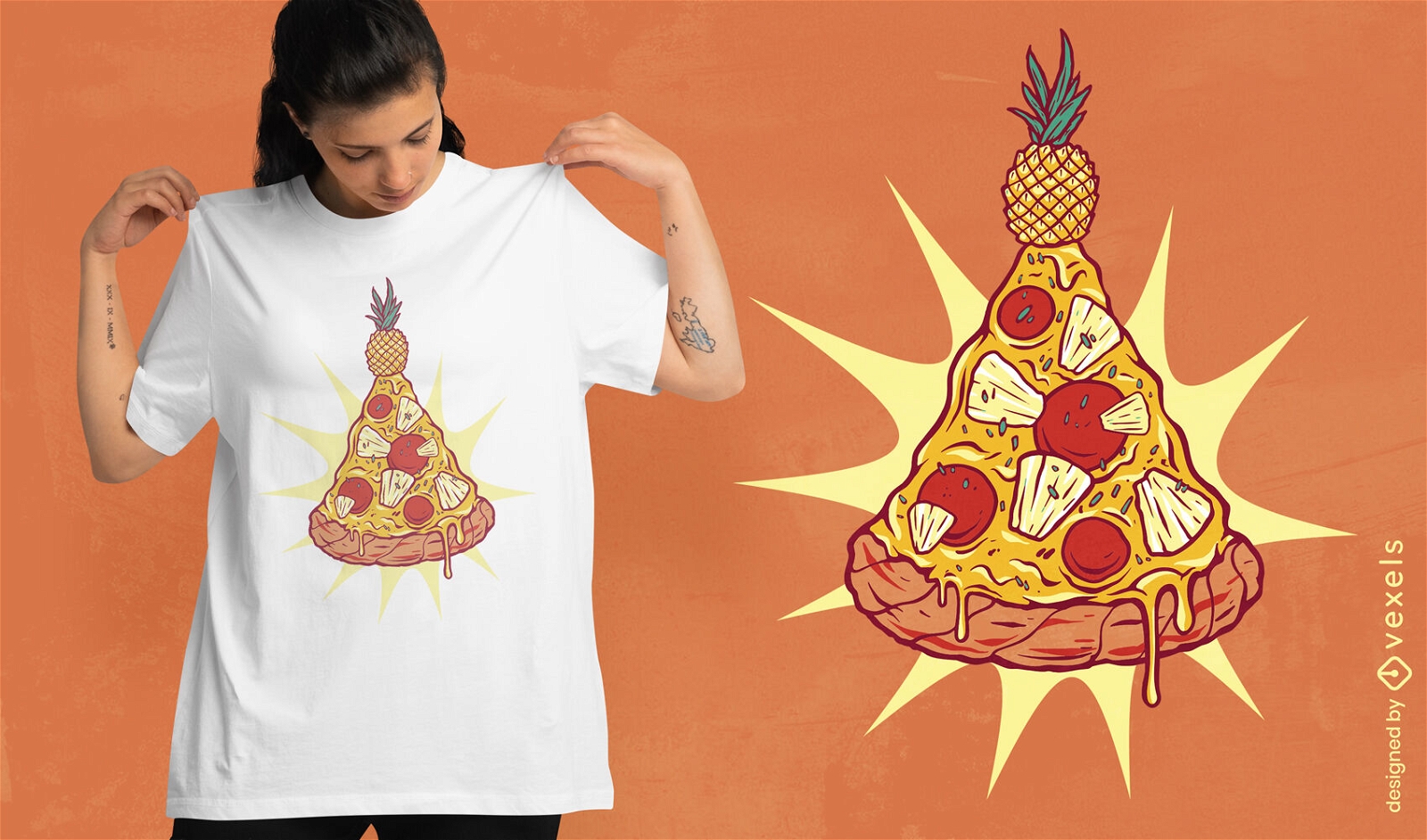 Diseño de camiseta navideña de pizza de piña.